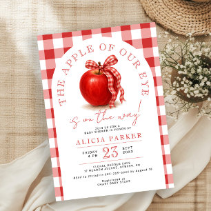 The apple of our eye red gingham baby shower invitation