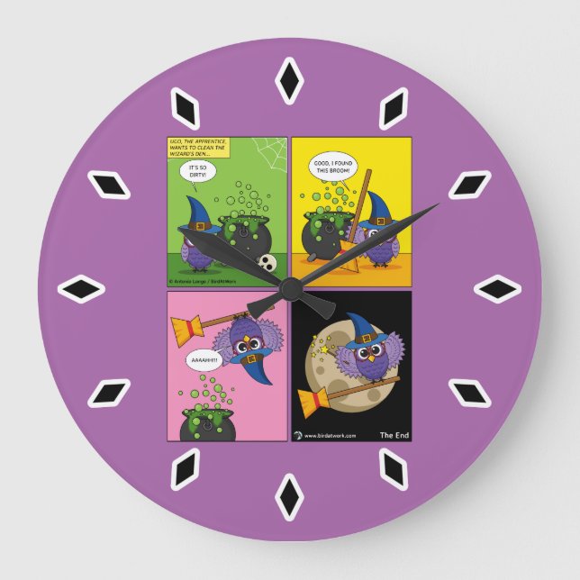 The Apprentice Wizard - Cleaning Comic Large Clock (Front)