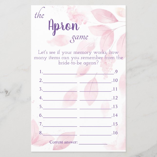 The Apron Bridal Shower Game Card (Front)
