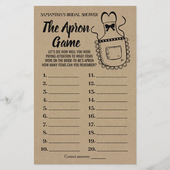 The Apron Game Bridal Shower Rustic Card (Front)