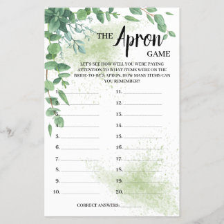 The Apron Game Eucalyptus Bridal Shower Game Card
