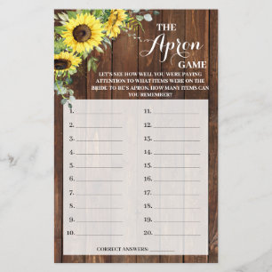 The Apron Game Sunflowers Bridal Shower Game Card