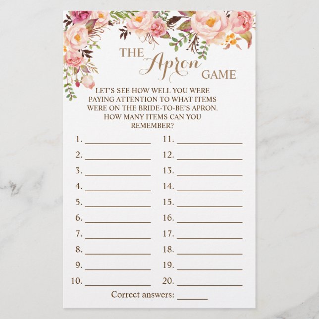 The Apron Shower Pink Floral Game Card (Front)