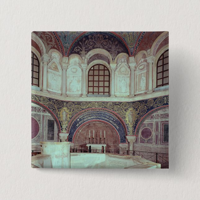 The apse with the baptismal font 2 inch square button (Front)