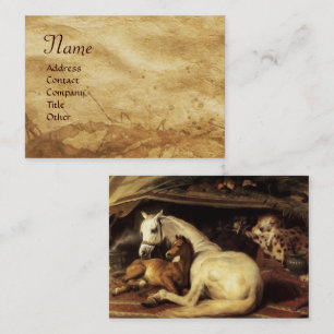 THE ARAB TENT WITH HORSES ,OTHER ANIMALS Parchment Business Card