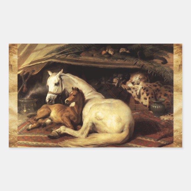 THE ARAB TENT WITH HORSES ,OTHER ANIMALS Parchment Sticker (Front)