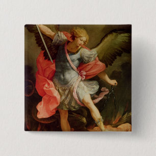 The Archangel Michael defeating Satan 2 Inch Square Button