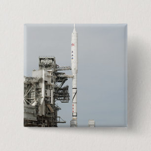 The Ares I-X rocket is seen on the launch pad 2 Inch Square Button