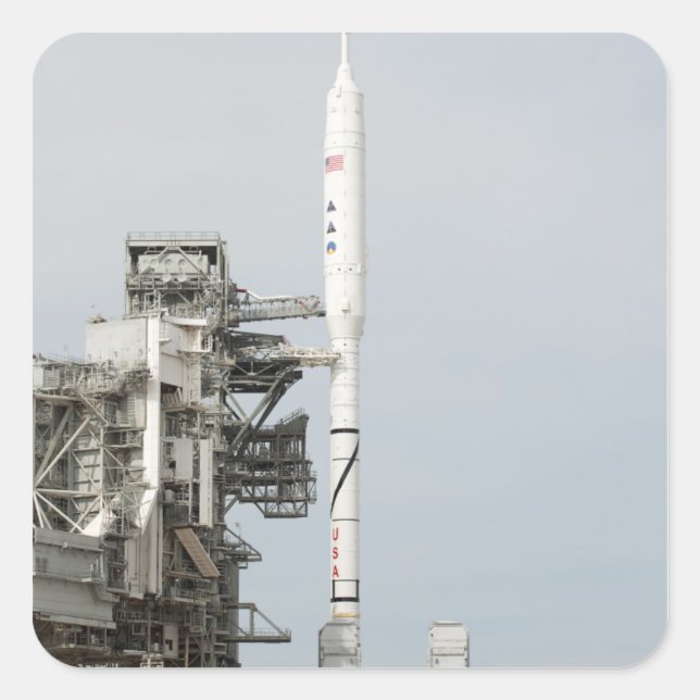 The Ares I-X rocket is seen on the launch pad 2 Square Sticker (Front)