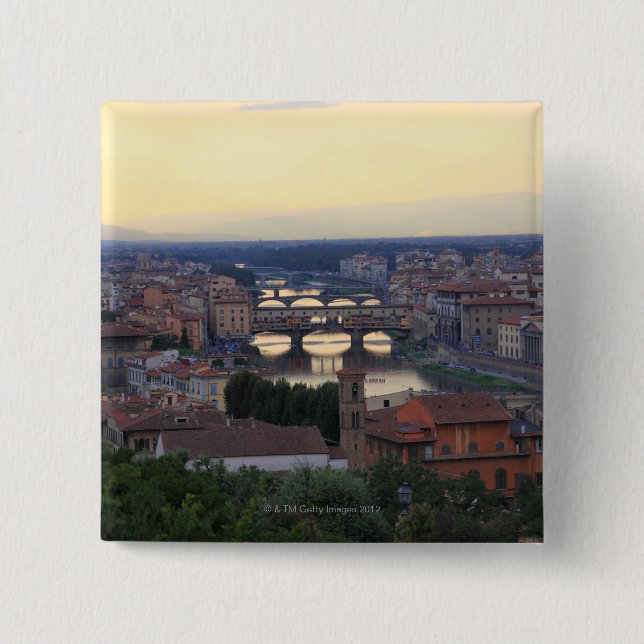 The Arno River and Ponte Vecchio in Florence, 2 Inch Square Button (Front)
