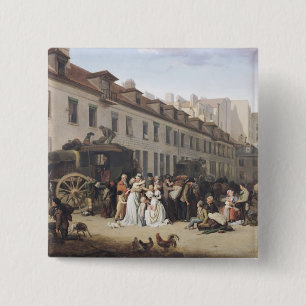 The Arrival of a Stagecoach at the Terminus 2 Inch Square Button