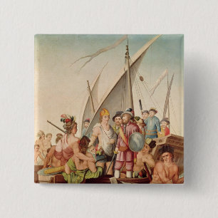 The Arrival of Hernando Cortes  in Mexico 2 Inch Square Button