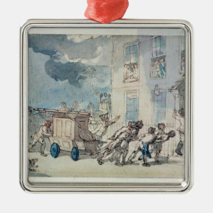 The Arrival of the Fire Engine (w/c, pen and ink, Metal Ornament