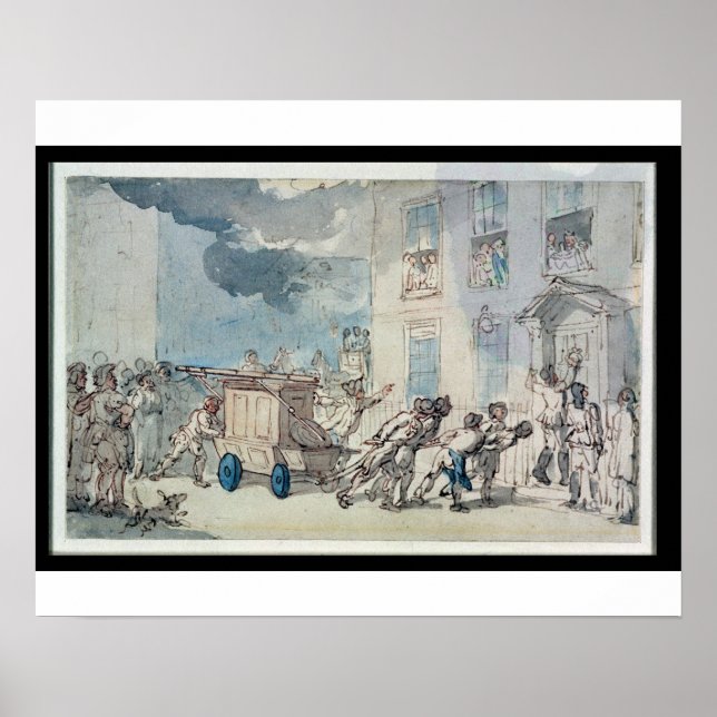 The Arrival of the Fire Engine (w/c, pen and ink, Poster (Front)