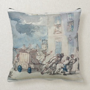 The Arrival of the Fire Engine (w/c, pen and ink, Throw Pillow