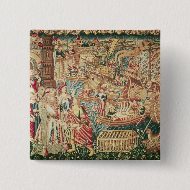 The Arrival of Vasco da Gama  in Calcutta 2 Inch Square Button (Front)
