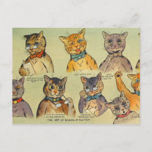 The Art of Bidding at Auction by Louis Wain Postcard
