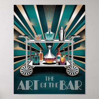 The Art of the Bar Art Deco Cocktail Cart Poster
