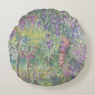 The Artist’s Garden in Giverny by Claude Monet Round Pillow