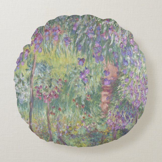 The Artist’s Garden in Giverny by Claude Monet Round Pillow (Front)