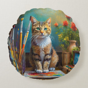 The Artistic Cat Round Pillow