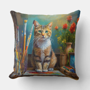 The Artistic Cat Throw Pillow