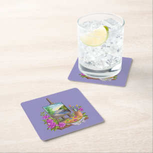 The artist's easel. square paper coaster