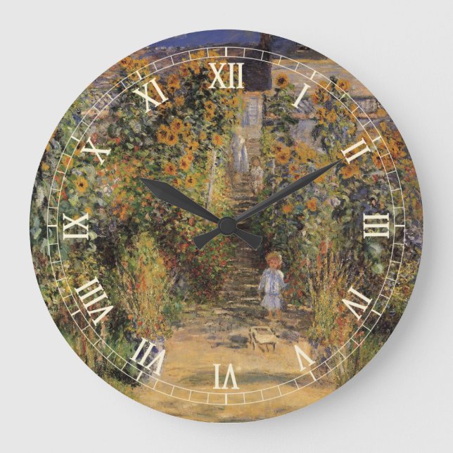 The Artist's Garden at Vetheuil by Claude Monet Large Clock (Front)