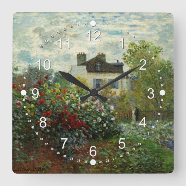 The Artist's Garden in Argenteuil 1873 (Monet) Square Wall Clock (Front)