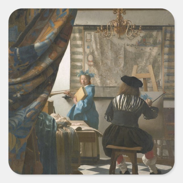 The Artist's Studio, c.1665-66 (oil on canvas) Square Sticker (Front)
