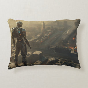 The Ascendant Guardian: Futuristic Cyberpunk  Accent Pillow