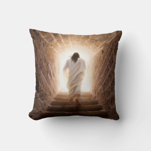 The Ascension – Jesus Walking Into the Light Throw Pillow (Front)