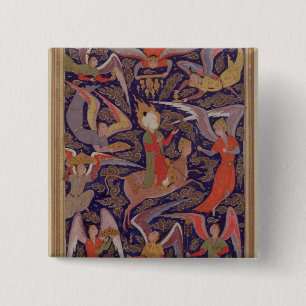 The Ascension of the Prophet Mohammed, Persian 2 Inch Square Button