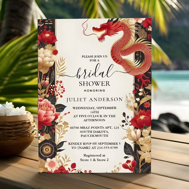 The Asian Chinese Bilingual Hei Bold Bridal Shower Invitation (Creator Uploaded)