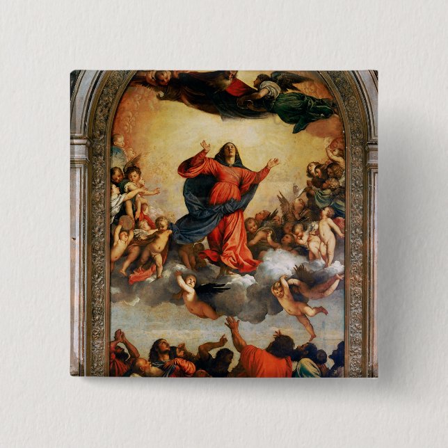 The Assumption of the Virgin, 1516-18 2 Inch Square Button (Front)