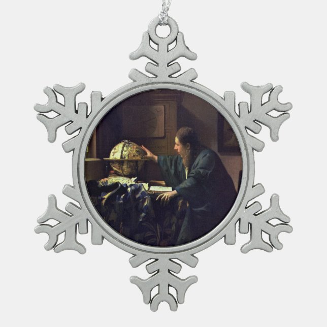 The Astronomer by Johannes Vermeer Snowflake Pewter Christmas Ornament (Front)