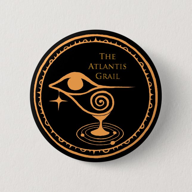 The Atlantis Grail Logo Button - Orange and Black (Front)