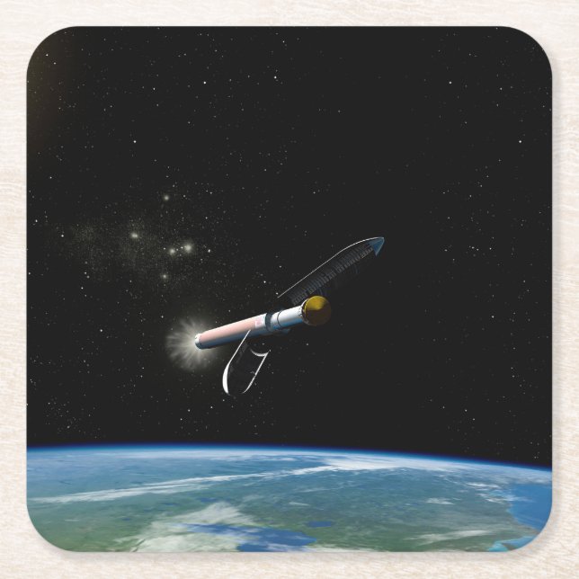 The Atlas V541 Launch Vehicle In Orbit. Square Paper Coaster (Front)