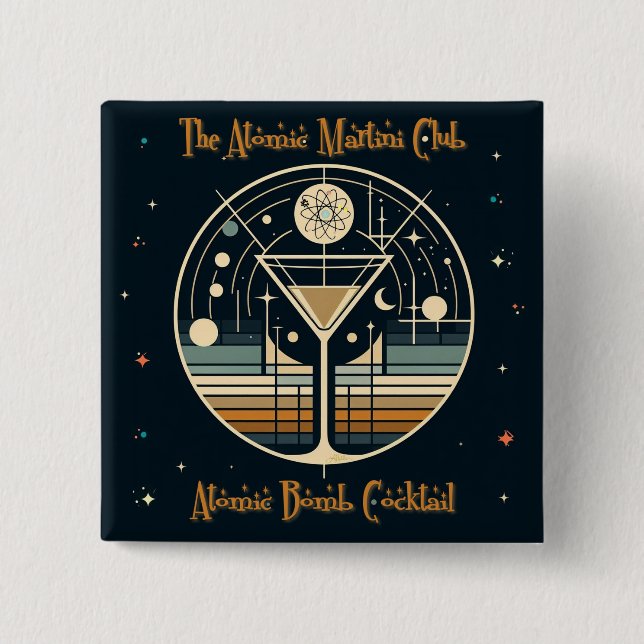 The Atomic Martini Club Atomic Bomb Cocktail 2 Inch Square Button (Front)