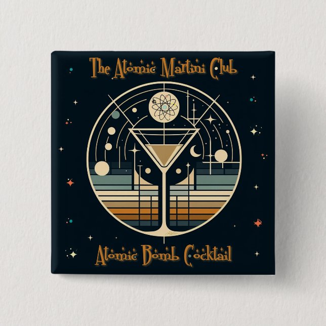The Atomic Martini Club Atomic Bomb Cocktail 2 Inch Square Button (Front)