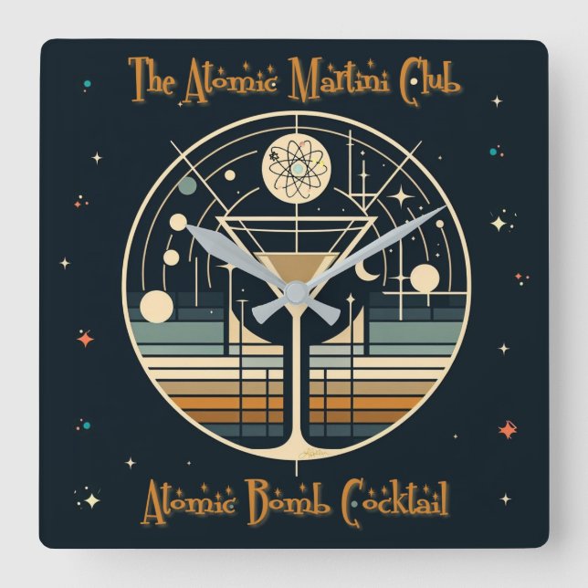 The Atomic Martini Club Atomic Bomb Cocktail Square Wall Clock (Front)