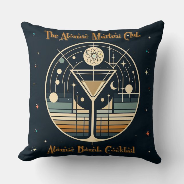The Atomic Martini Club Atomic Bomb Cocktail Throw Pillow (Front)
