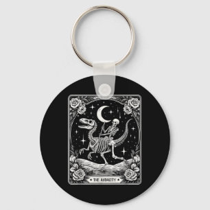 The Audacity Skeleton Riding Dinosaur Tarot Card Keychain