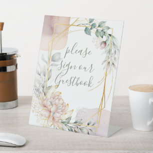 The Aureate Frame Mauve Floral Greenery Wedding  Pedestal Sign