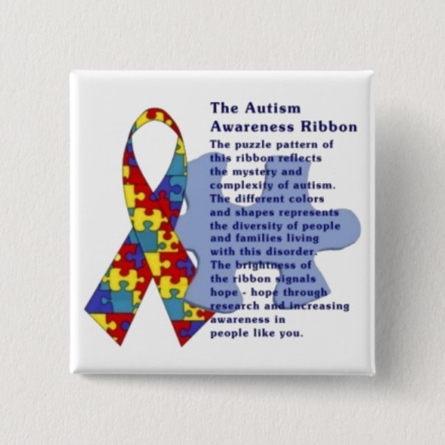 "The Autism Awareness Ribbon" 2 Inch Square Button (Front)