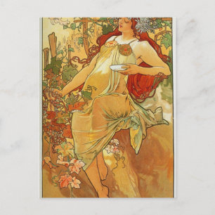 The Autumn by Alphonse Mucha Postcard