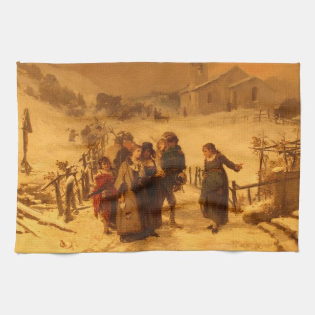 The Avalanche in Winter (by Gerolamo Induno) Kitchen Towel (Horizontal)
