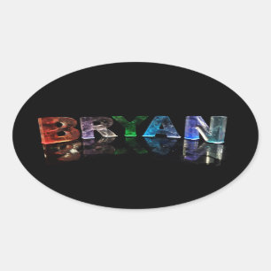 The  Awesome Name Bryan in 3D Lights Oval Sticker