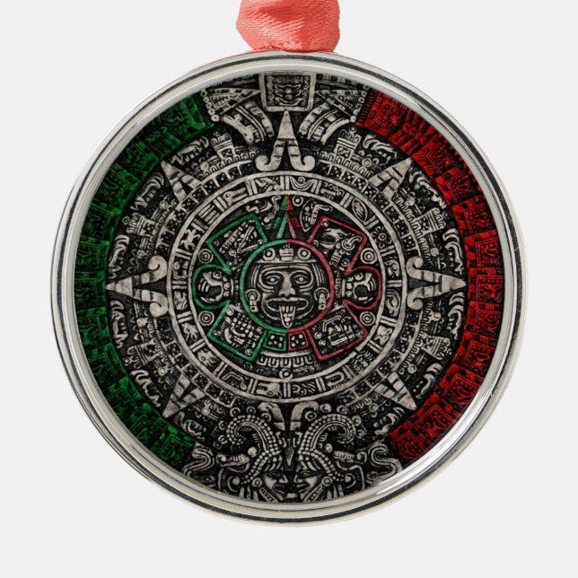 The Aztec Mexico Sun Stone Calendar Metal Ornament (Front)