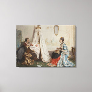 The Baby is Sleeping (by Gerolamo Induno) Canvas Print